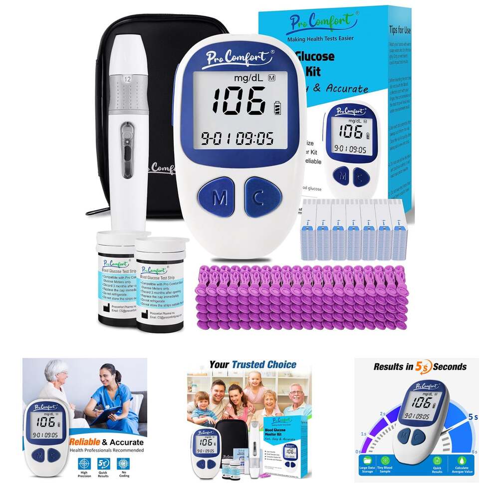 Blood Glucose Monitor Kit with 100 Test Strips Lancing Device 100 Lancets For